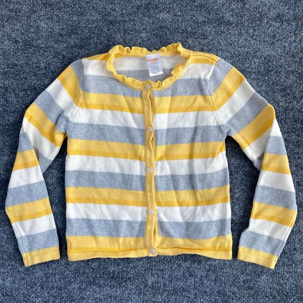 GYMBOREE KIDS YELLOW WHITE GREY STRIPE CARDIGAN LONG SLEEVE COTTAGE BOHO
